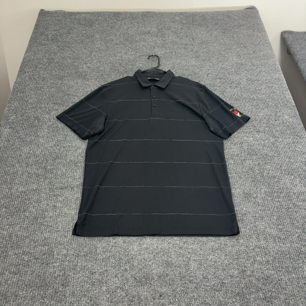TravisMathew‎ Ballston Spa Polo Mens XL Black Cotton Blend Striped Golf Sporty